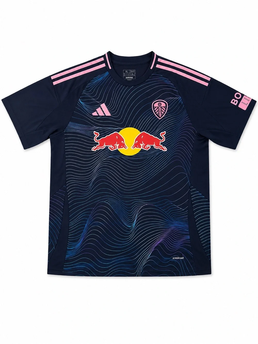 adidas Navy Soccer Jersey with Pink Accents and Red Bull Logo